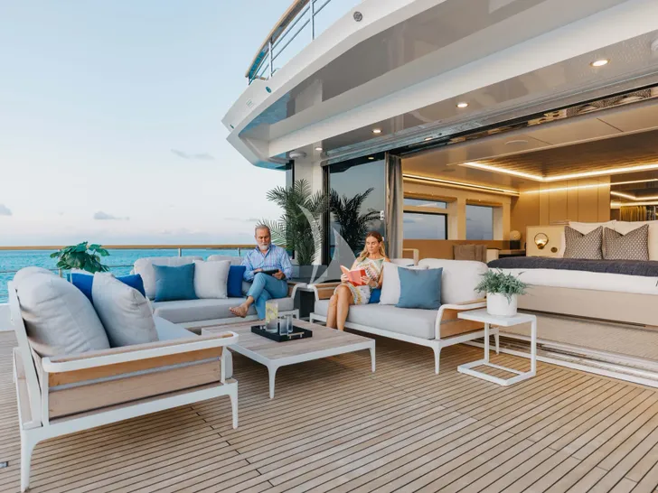 AMORE Numarine 37 XP - owner's suite balcony lounge AMORE Numarine 37 XP - owner's suite balcony lounge