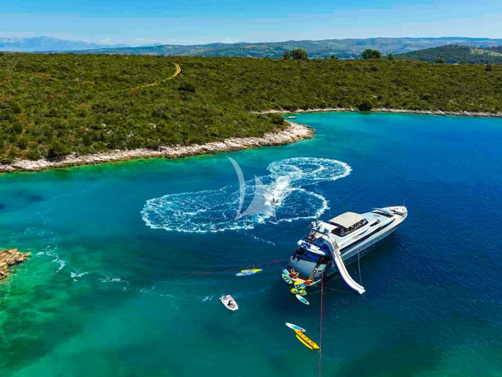 ANAVI Admiral 35 - aerial shot anchored with the water toys ANAVI Admiral 35 - aerial shot anchored with the water toys