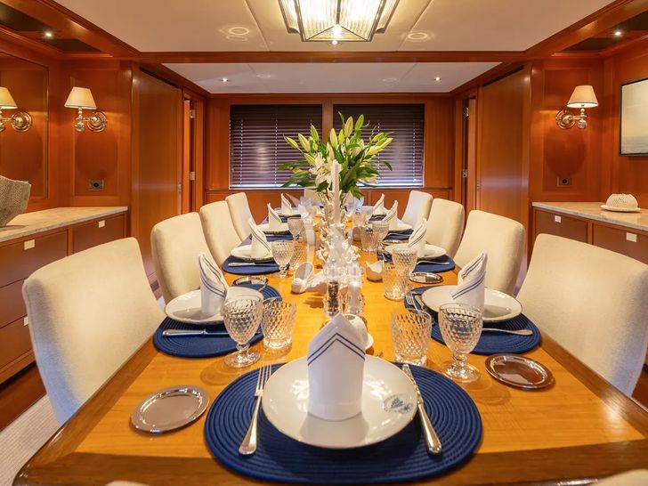 ANCALLIA Feadship 45m - formal dining set up ANCALLIA Feadship 45m - formal dining set up
