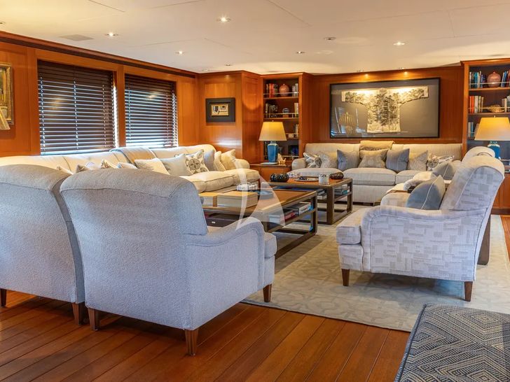 ANCALLIA Feadship 45m - main saloon seating wide shot ANCALLIA Feadship 45m - main saloon seating wide shot