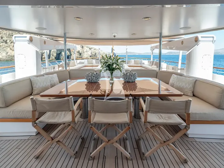 ANCALLIA Feadship 45m - sky deck dining area ANCALLIA Feadship 45m - sky deck dining area