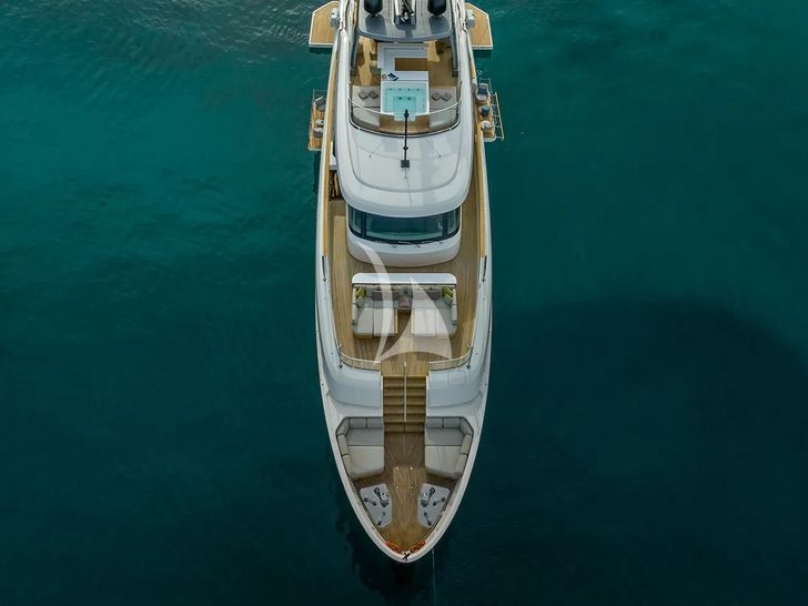 ANDIAMO Sanlorenzo SD118 - aerial shot of the bow ANDIAMO Sanlorenzo SD118 - aerial shot of the bow