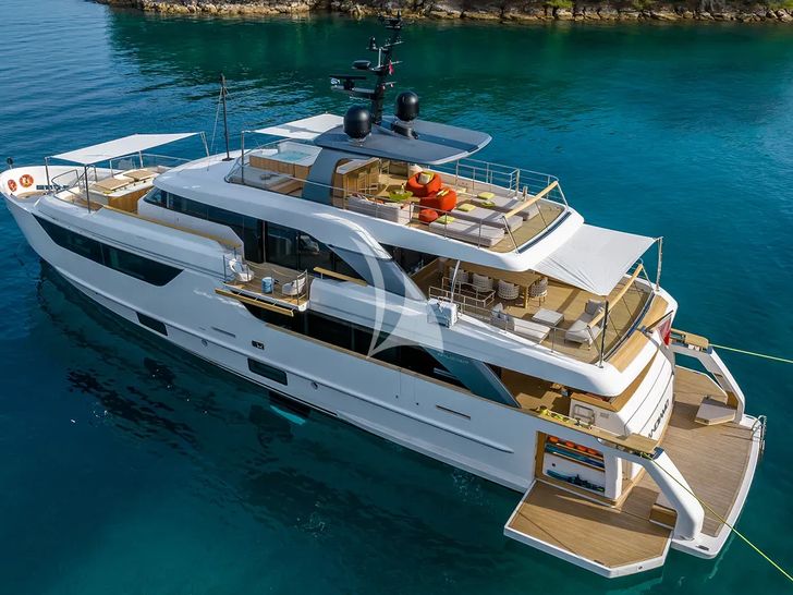 ANDIAMO Sanlorenzo SD118 - anchored side profile ANDIAMO Sanlorenzo SD118 - anchored side profile