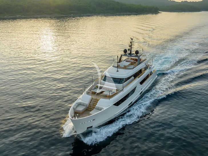ANDIAMO Sanlorenzo SD118 - cruising aerial shot ANDIAMO Sanlorenzo SD118 - cruising aerial shot