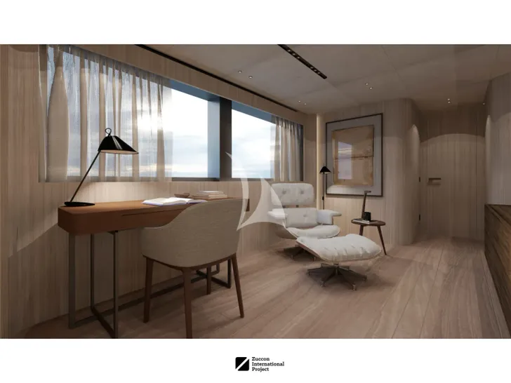 ANDIAMO Sanlorenzo SD132 - master cabin office with a relaxing seat ANDIAMO Sanlorenzo SD132 - master cabin office with a relaxing seat