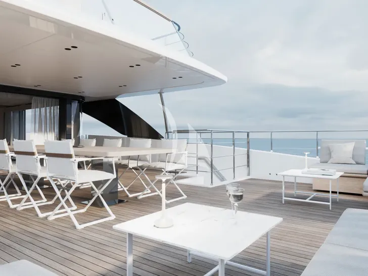 ANDIAMO Sanlorenzo SD132 - sky deck alfresco dining area ANDIAMO Sanlorenzo SD132 - sky deck alfresco dining area