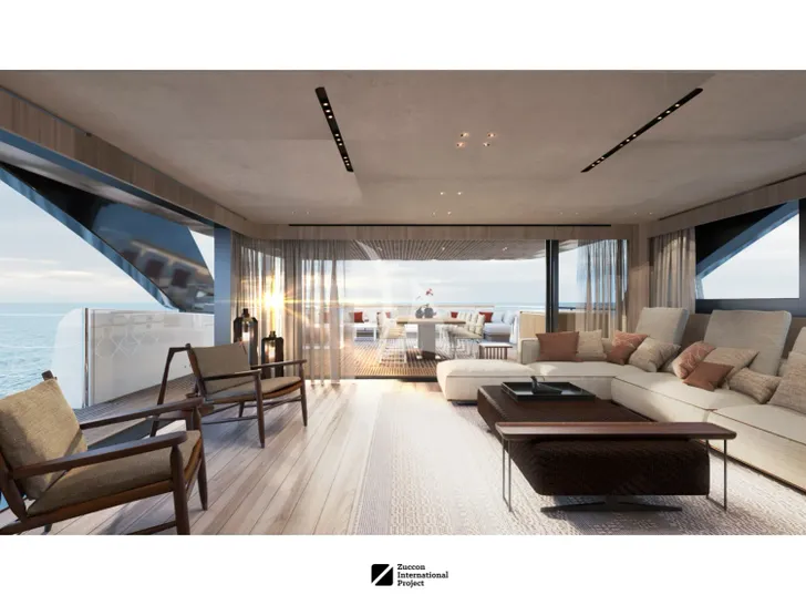 ANDIAMO Sanlorenzo SD132 - sky lounge with view of the aft lounge and alfresco dining area ANDIAMO Sanlorenzo SD132 - sky lounge with view of the aft lounge and alfresco dining area