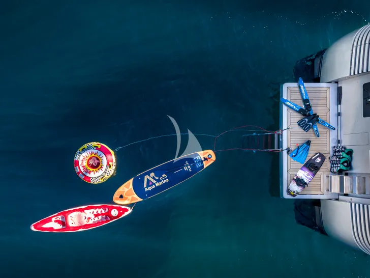 ANDILIS Admiral 90 - top shot of the swim platform with the water toys ANDILIS Admiral 90 - top shot of the swim platform with the water toys