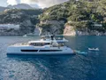 ANIMA Fountaine Pajot Power 80 - anchored with the water toys ANIMA Fountaine Pajot Power 80 - anchored with the water toys
