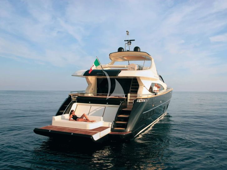 ANYTHING GOES IV Riva Duchessa 92 - anchored aft shot ANYTHING GOES IV Riva Duchessa 92 - anchored aft shot