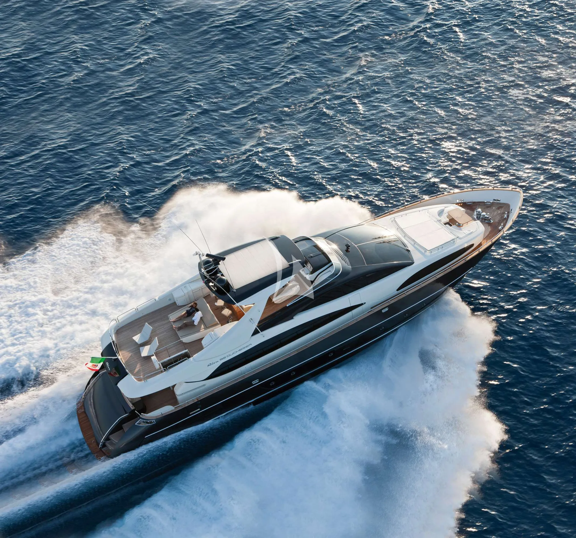 ANYTHING GOES IV Riva Duchessa 92 - cruising aerial shot