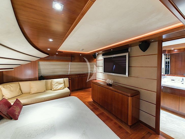 ANNE MARIE Ferretti Custom Line 97 - master cabin seating and TV ANNE MARIE Ferretti Custom Line 97 - master cabin seating and TV