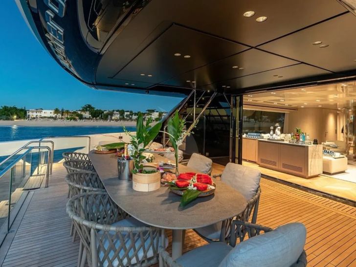 ANOTHER ONE Sanlorenzo SX112 - aft deck alfresco dining ANOTHER ONE Sanlorenzo SX112 - aft deck alfresco dining