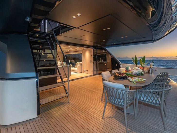ANOTHER ONE Sanlorenzo SX112 - main aft deck alfresco dining area ANOTHER ONE Sanlorenzo SX112 - main aft deck alfresco dining area