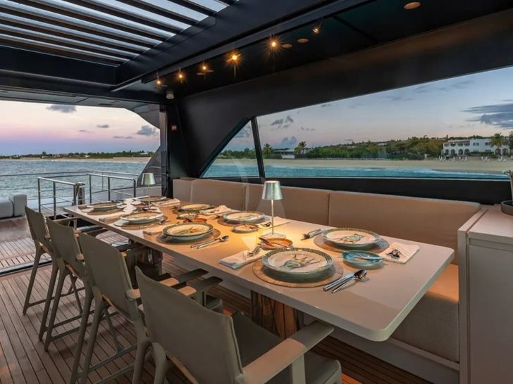 ANOTHER ONE Sanlorenzo SX112 - sundeck alfresco dining area ANOTHER ONE Sanlorenzo SX112 - sundeck alfresco dining area