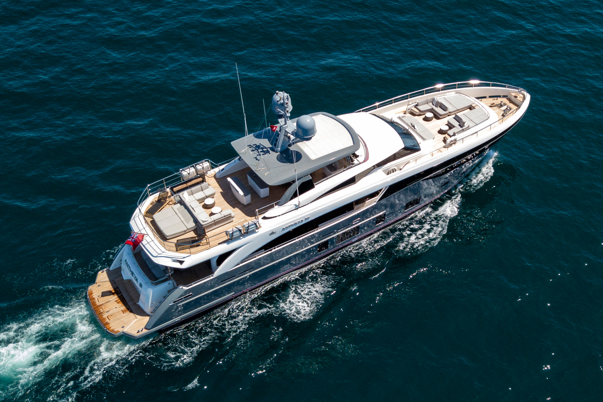 ANTHEYA III Princess 35m - cruising aerial aft shot