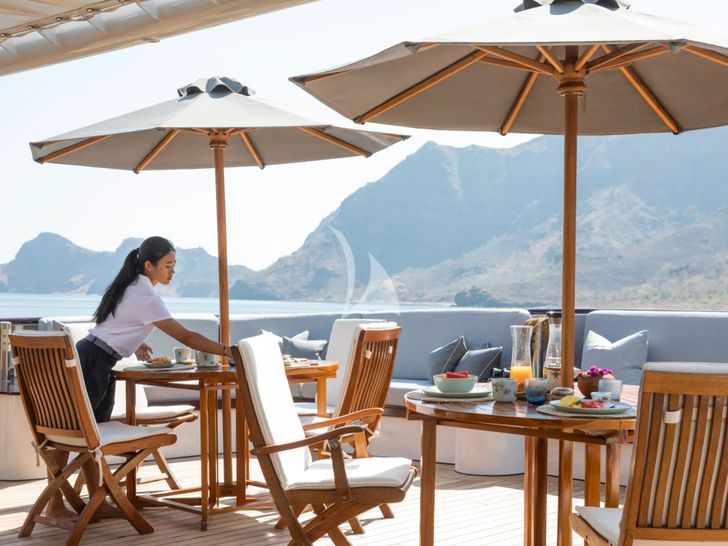 AQUA BLU Brooke Marine 60m - sky deck aft dining area AQUA BLU Brooke Marine 60m - sky deck aft dining area