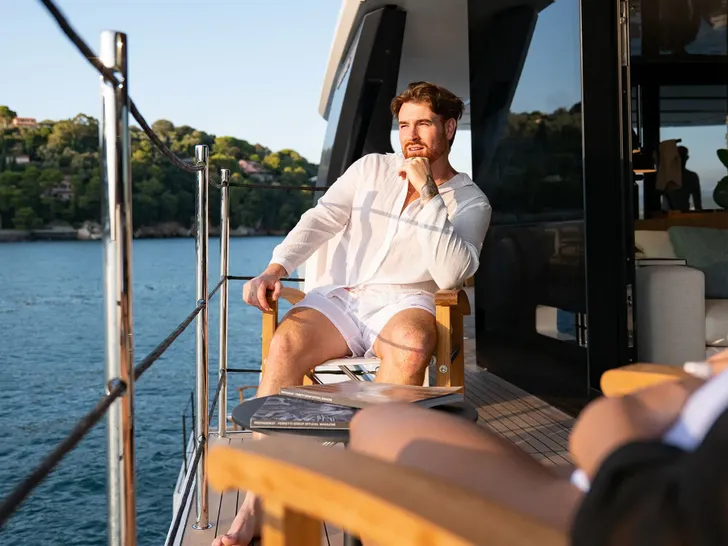 ARESYA Sanlorenzo SL120A - guests on the side balcony ARESYA Sanlorenzo SL120A - guests on the side balcony