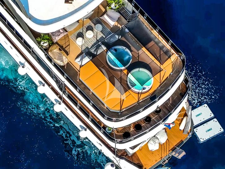 ARETHA Custom Yacht 45m - top aft aerial shot ARETHA Custom Yacht 45m - top aft aerial shot