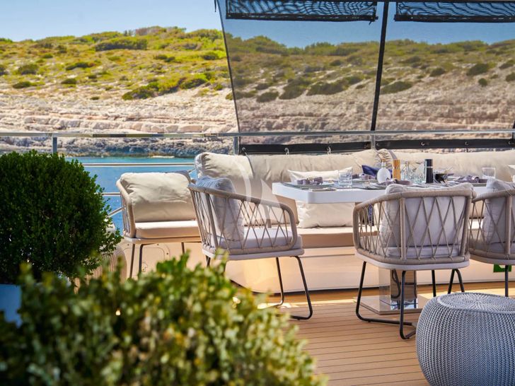 ARGO Custom 55m - aft deck seating and dining area ARGO Custom 55m - aft deck seating and dining area
