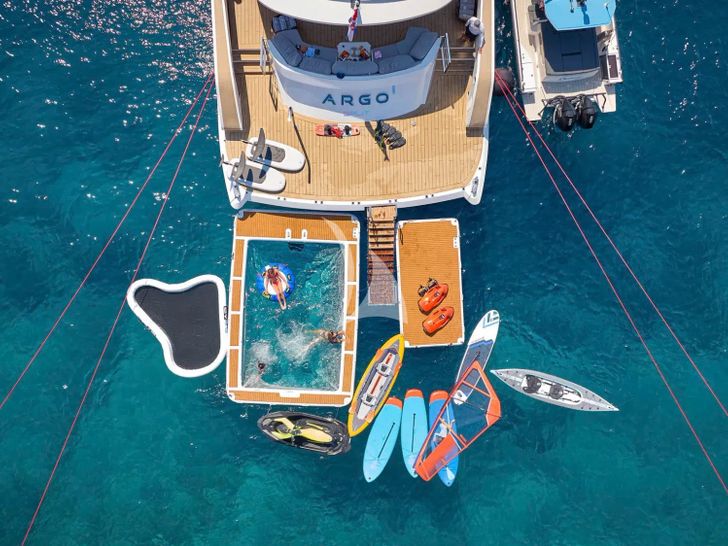 ARGO Custom 55m - aft shot with the water toys ARGO Custom 55m - aft shot with the water toys