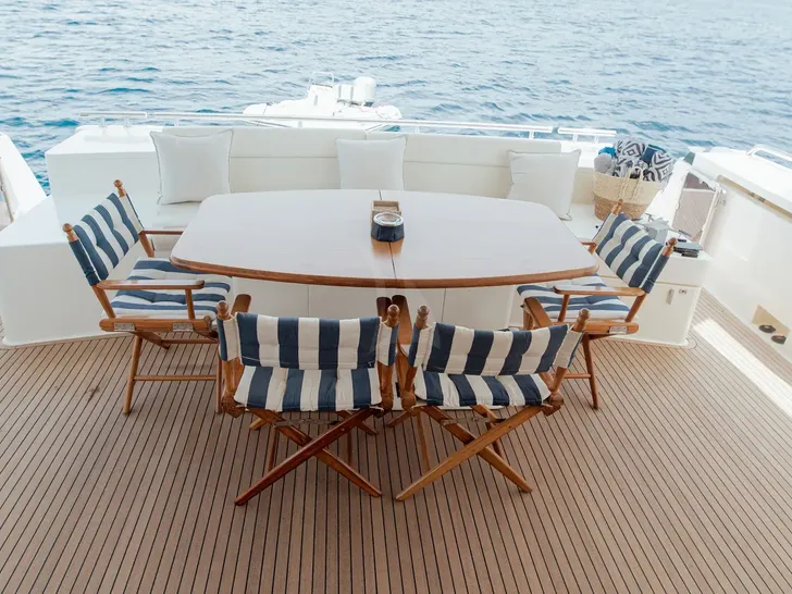 ARGO V Ferretti 780 - aft deck dining area ARGO V Ferretti 780 - aft deck dining area