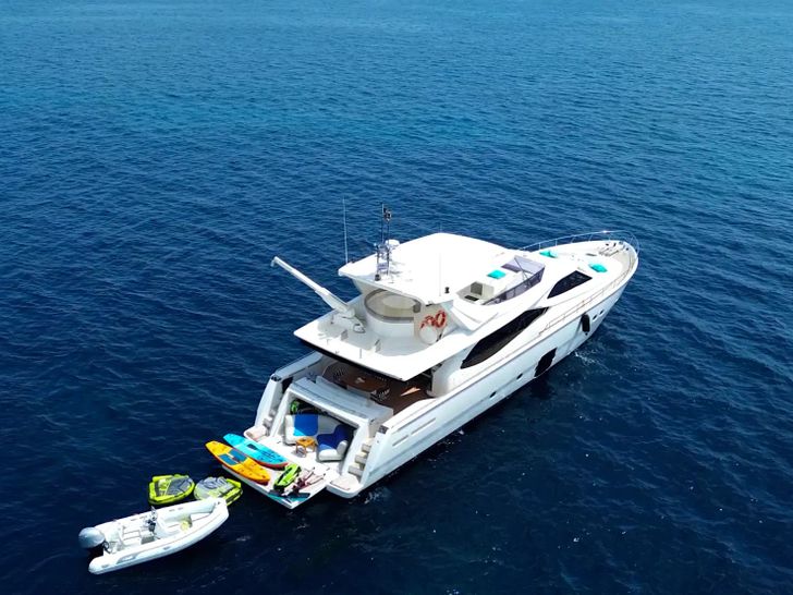 ARGO V Ferretti 780 - anchored with the water toys ARGO V Ferretti 780 - anchored with the water toys