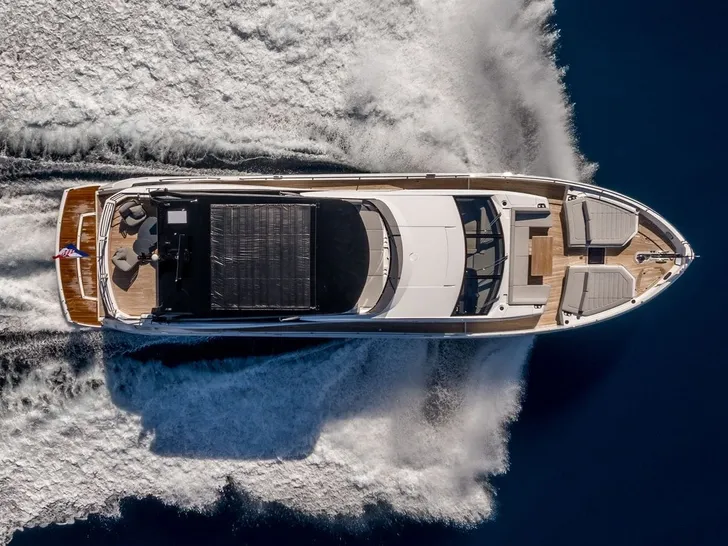 ASCEND Sunseeker 23m - top aerial shot cruising ASCEND Sunseeker 23m - top aerial shot cruising