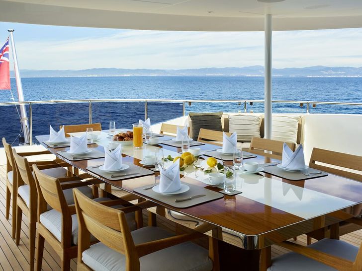 ASYA Heesen 74m bridge deck dining ASYA Heesen 74m bridge deck dining