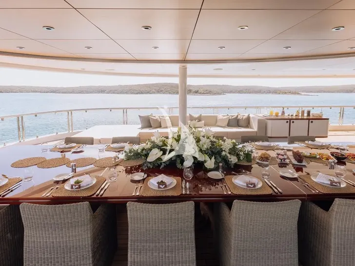 ATLAS Lurssen 74m - sky deck dining area ATLAS Lurssen 74m - sky deck dining area