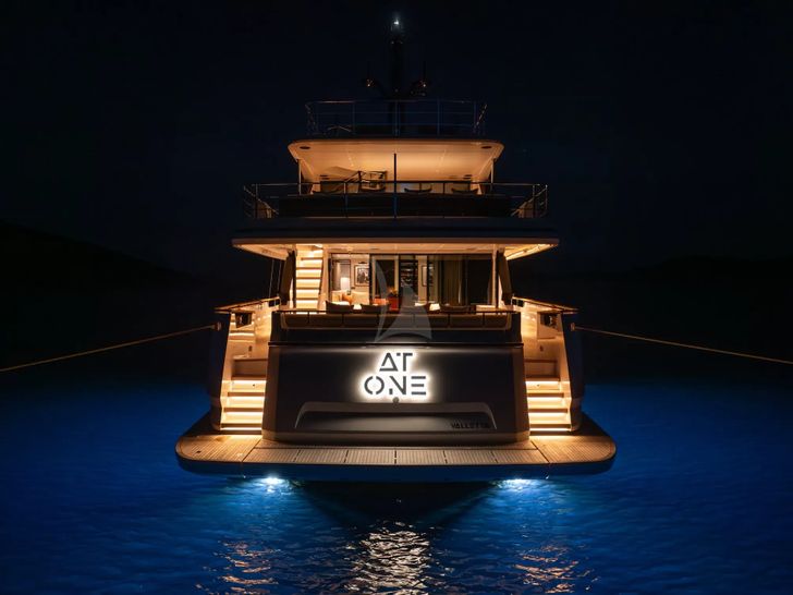 AT ONE Ferretti Custom Line Navetta 30 - aft shot at night AT ONE Ferretti Custom Line Navetta 30 - aft shot at night