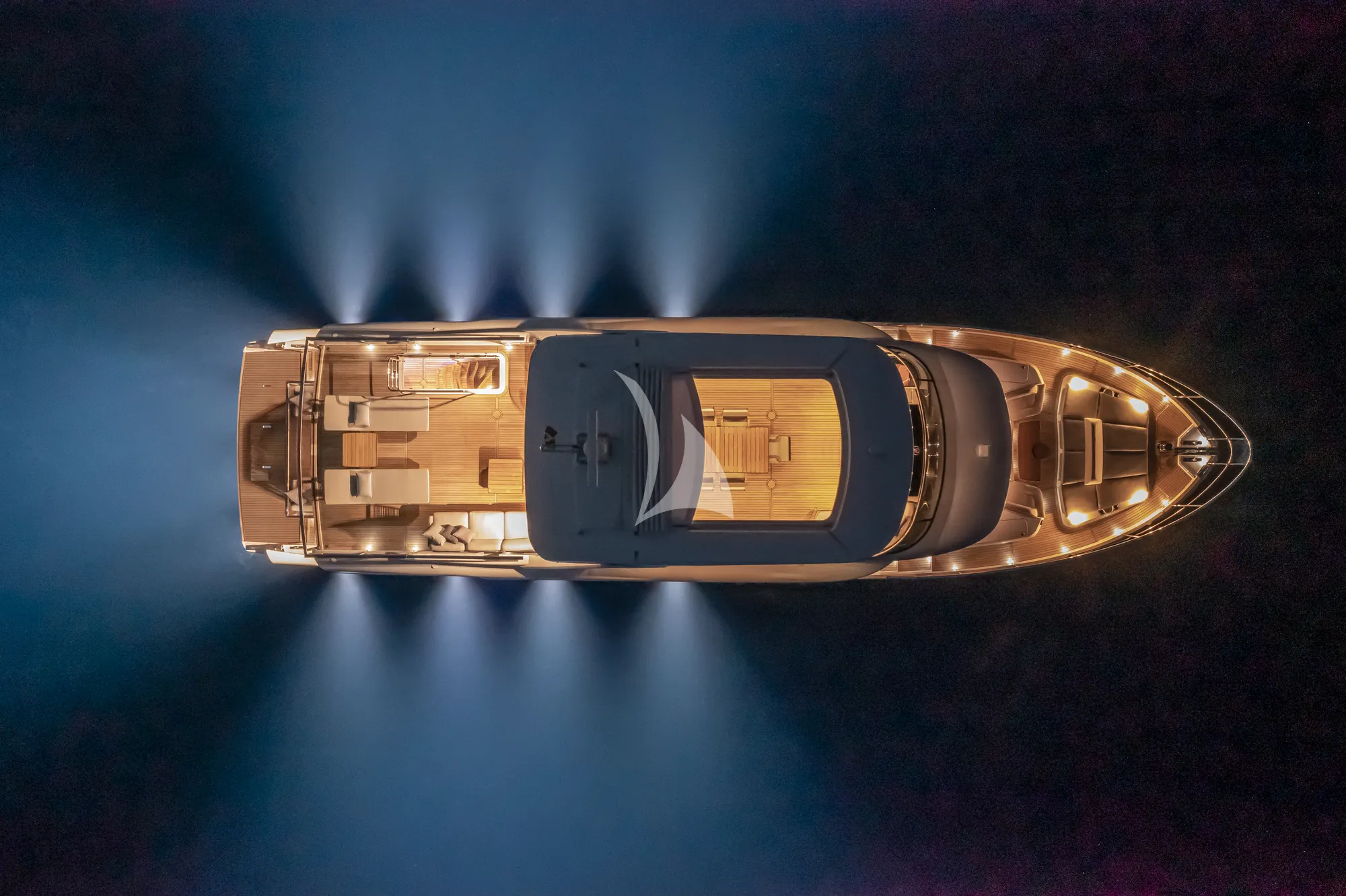 AZUR Absolute Navetta 75 - top aerial shot at night