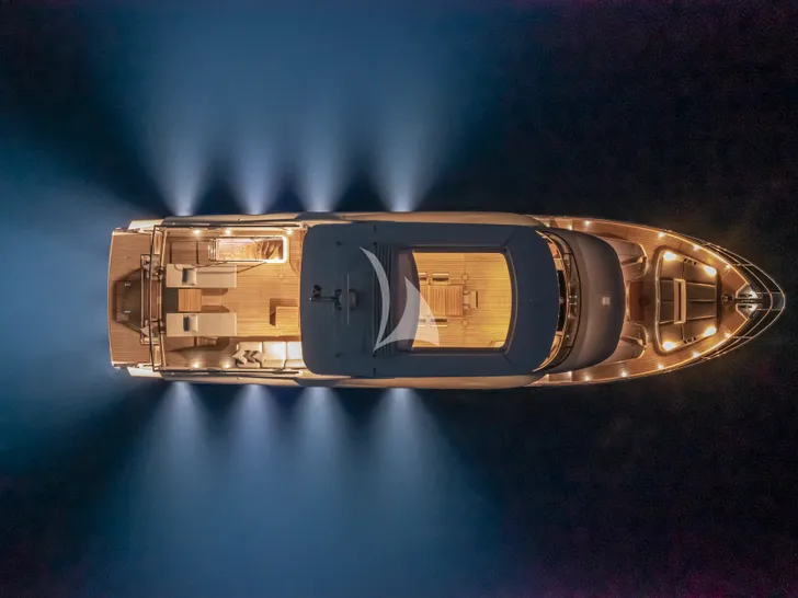 AZUR Absolute Navetta 75 - top aerial shot at night AZUR Absolute Navetta 75 - top aerial shot at night
