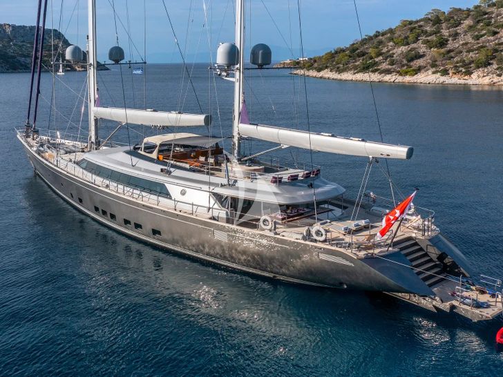 BARACUDA VALETTA Perini Navi Sailing Yacht 50m - anchored with water toys BARACUDA VALETTA Perini Navi Sailing Yacht 50m - anchored with water toys