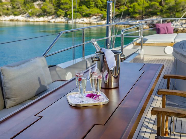 BARACUDA VALETTA Perini Navi Sailing Yacht 50m - flybridge wine party BARACUDA VALETTA Perini Navi Sailing Yacht 50m - flybridge wine party