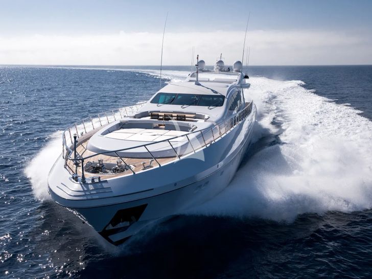 BEACHOUSE Mangusta 130 - cruising bow view BEACHOUSE Mangusta 130 - cruising bow view