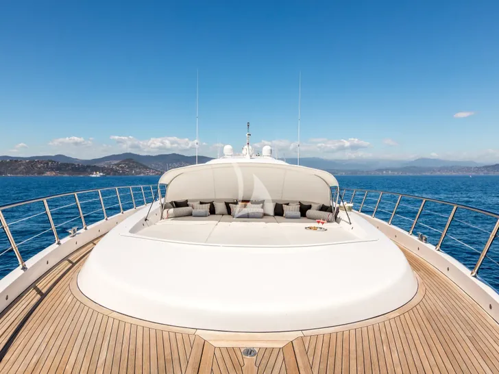 BEACHOUSE Mangusta 130 - foredeck sunbathing area BEACHOUSE Mangusta 130 - foredeck sunbathing area
