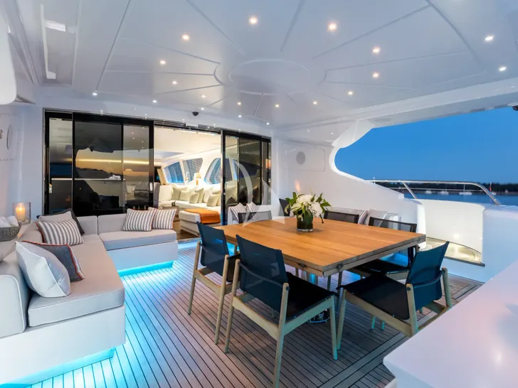 BEACHOUSE Mangusta 130 - main aft deck dining area BEACHOUSE Mangusta 130 - main aft deck dining area