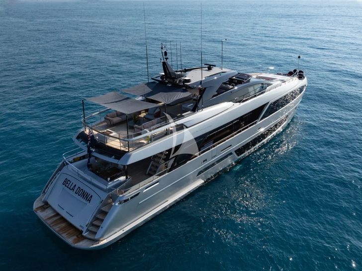 BELLA DONNA Riva Dolcevita 110 - anchored aft shot BELLA DONNA Riva Dolcevita 110 - anchored aft shot