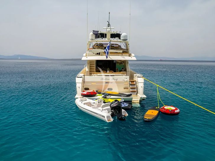 BELLAS BOY Ferretti 80 - aft view with water toys BELLAS BOY Ferretti 80 - aft view with water toys