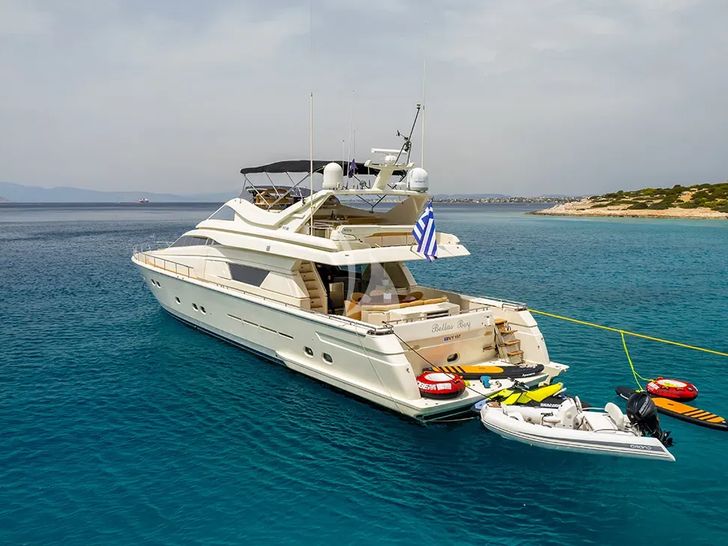 BELLAS BOY Ferretti 80 - side aft view with water toys BELLAS BOY Ferretti 80 - side aft view with water toys