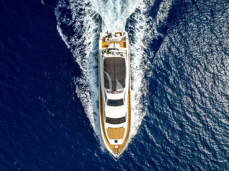 BELLAS BOY Ferretti 80 - top aerial shot cruising BELLAS BOY Ferretti 80 - top aerial shot cruising