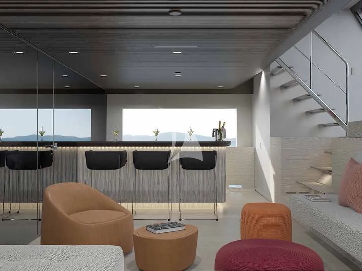 BESTIA Sanlorenzo SP110 - beach club bar and seating area BESTIA Sanlorenzo SP110 - beach club bar and seating area