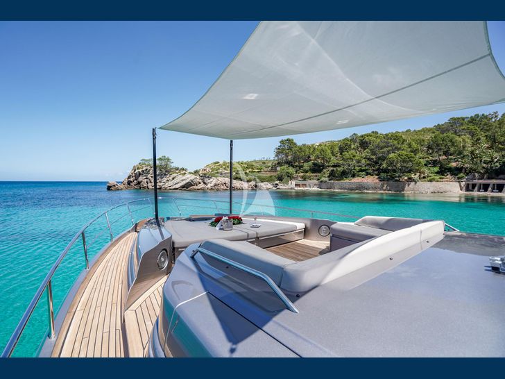 BEYOND Pershing 8X foredeck lounging and bronzing area