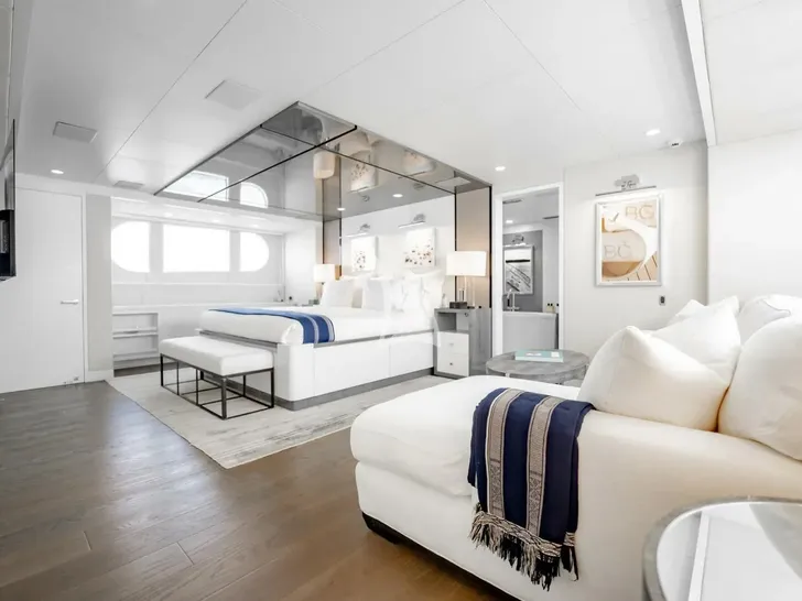 BG Feadship 46m - master cabin bed and lounging area BG Feadship 46m - master cabin bed and lounging area