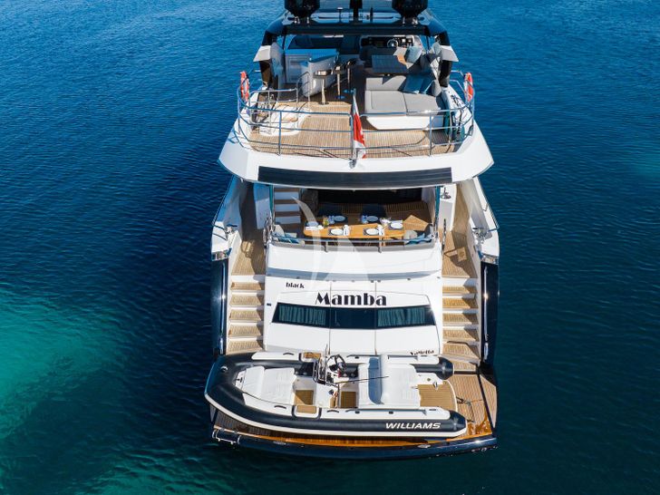 BLACK MAMBA Sunseeker 86 Yacht - rear shot BLACK MAMBA Sunseeker 86 Yacht - rear shot