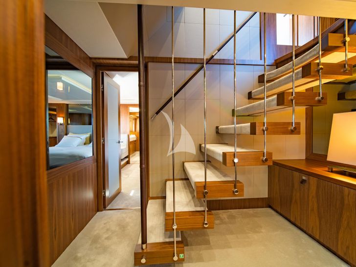 BLACK MAMBA Sunseeker 86 Yacht - staircase to the cabins BLACK MAMBA Sunseeker 86 Yacht - staircase to the cabins