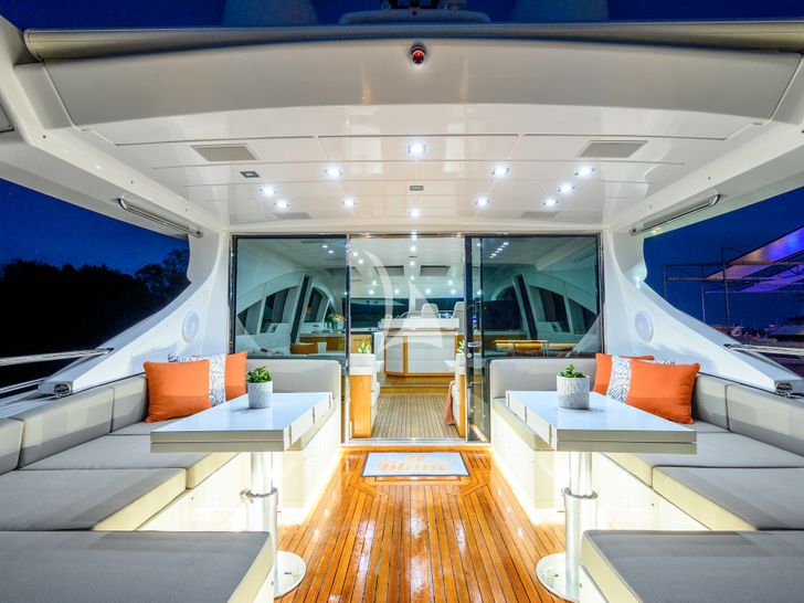 BLANC Mangusta 23m aft deck alfresco dining area BLANC Mangusta 23m aft deck alfresco dining area