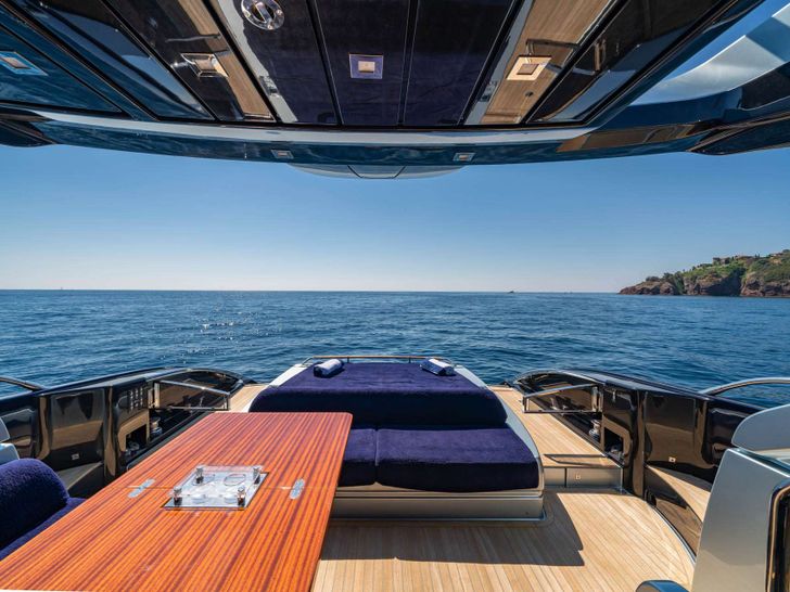 BLUE SHARK Riva 66 Ribelle - aft deck dining and bronzing area BLUE SHARK Riva 66 Ribelle - aft deck dining and bronzing area