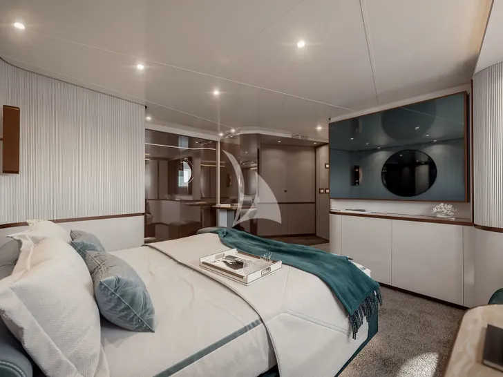 BLUE EYES Azimut Magellano 25M - master cabin bed and TV BLUE EYES Azimut Magellano 25M - master cabin bed and TV